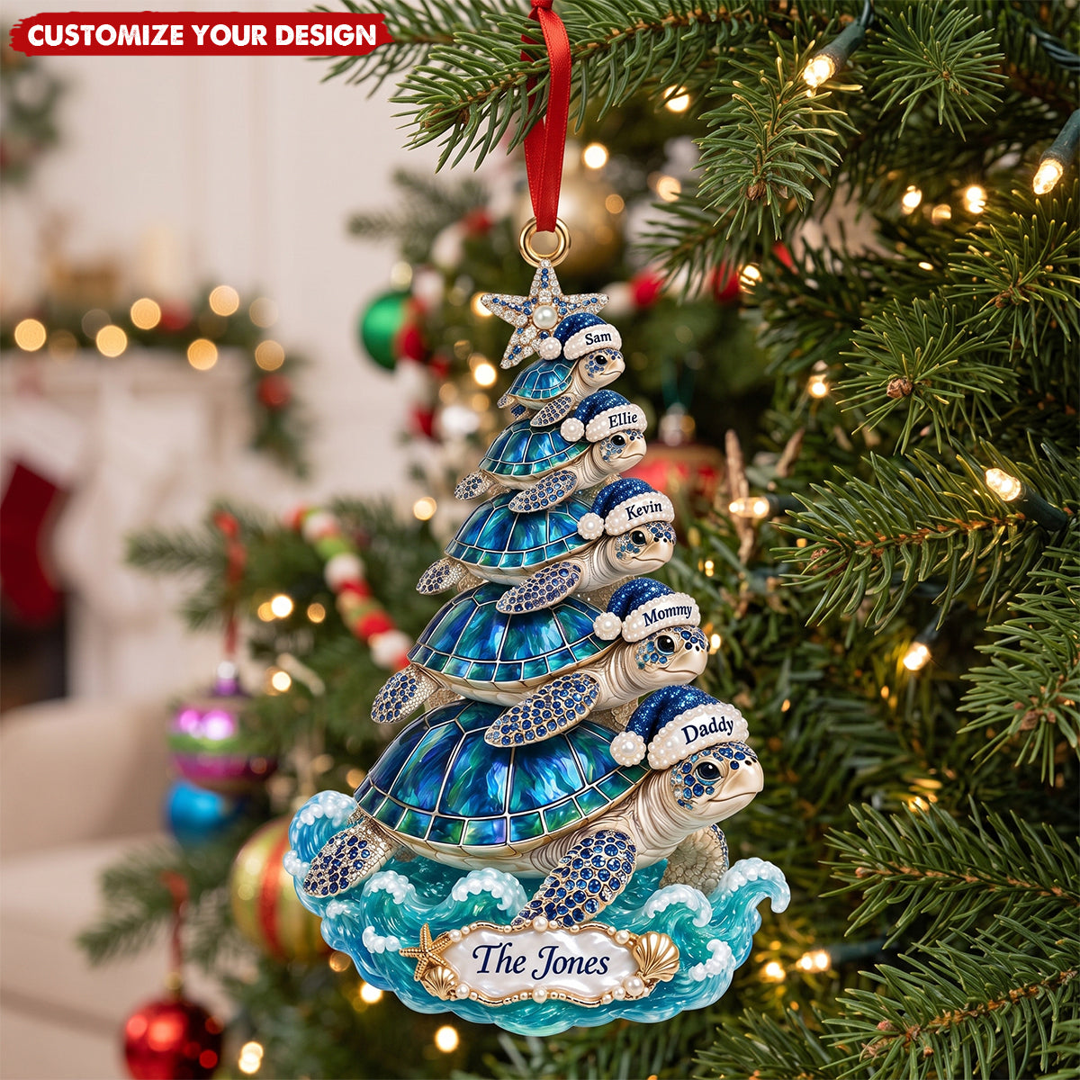 Jolly Turtle Flow Acrylic Ornament, Personalized Gifts For Family