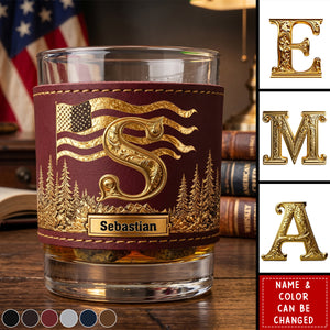 Initial Custom For Whiskey Lovers - Personalized Whiskey Glass With Leather Holder