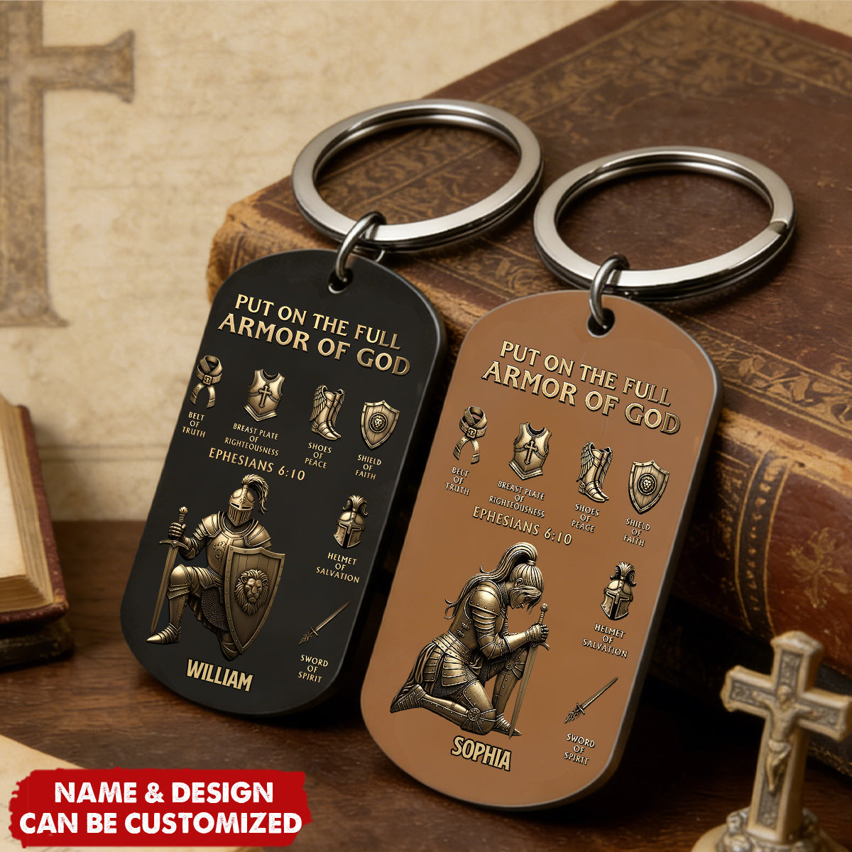 Put On The Full Armor Of God - Personalized Christian Stainless Steel Keychain