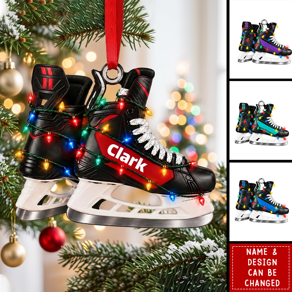 Personalized Ice Hockey Christmas Ornament, Custom Name Hockey SkatesAcrylic Keepsake