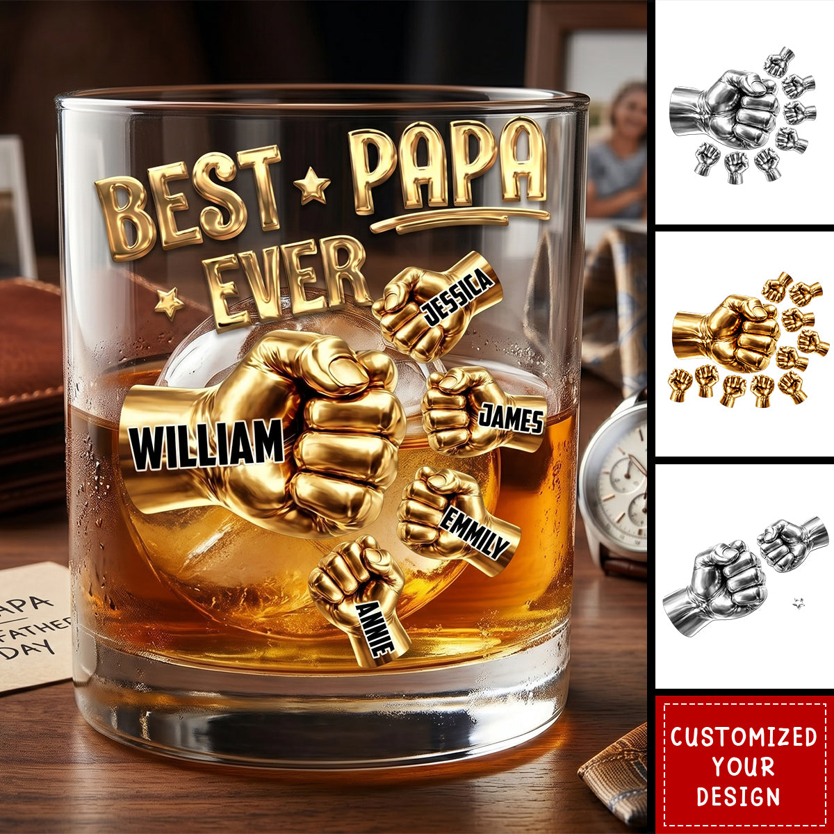 Best Dad Ever - Personalized Round Whiskey Glass