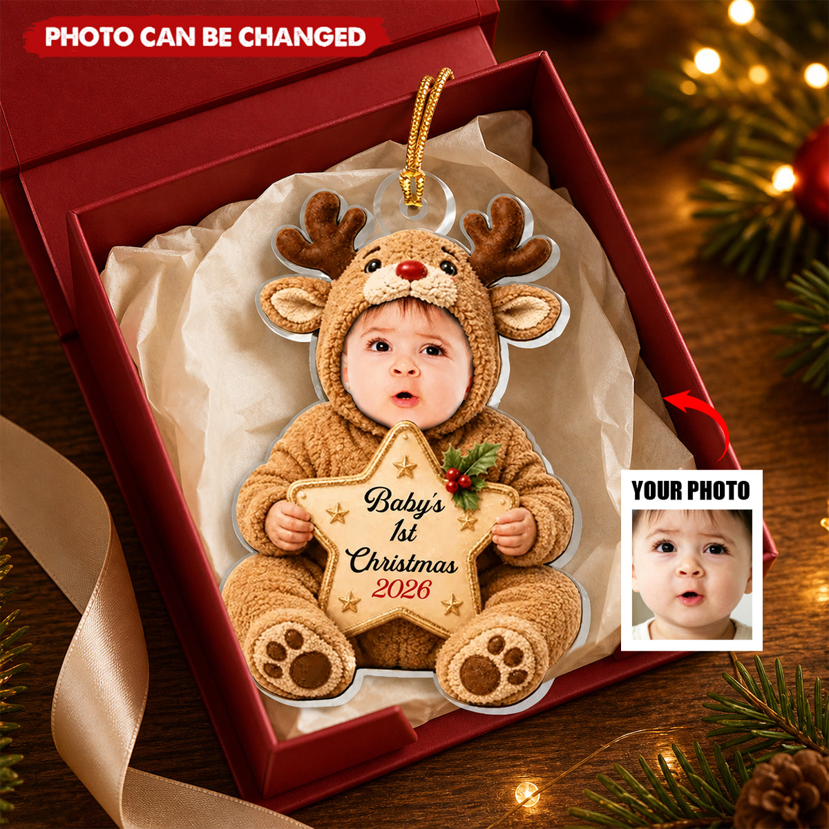Personalized Baby's First Christmas Photo Acrylic Ornament, Custom Picture Keepsake Ornament, Baby Memory Gift For New Parents