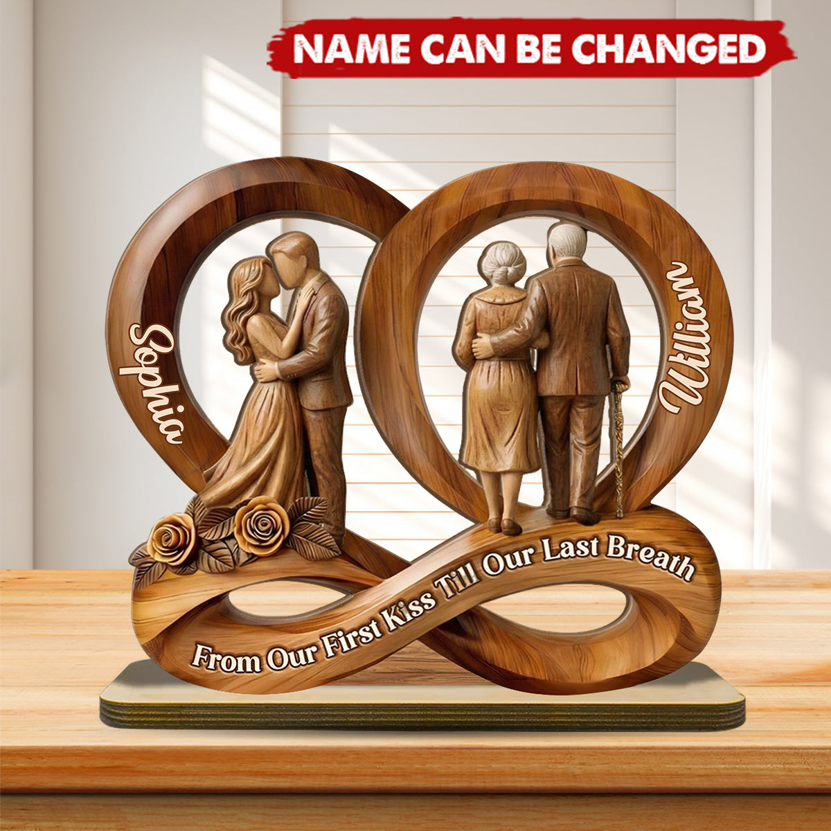 From Our First Kiss Till Our Last Breath - Personalized 2-Layer Wood Plaque With Flat Base