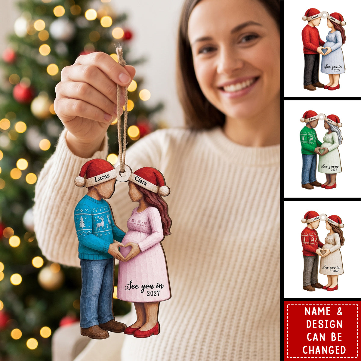 See You In 2027 Personalized Wooden Ornament - Custom Christmas Pregnancy Gift for Expecting Parents