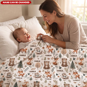 Personalized Woodland Animal Baby Fleece Blanket - Gift For Newborn & Baby Shower