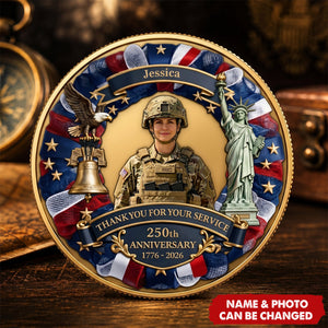 Thank You for Your Service Coin with Picture - Custom America 250 Gifts for 4th of July