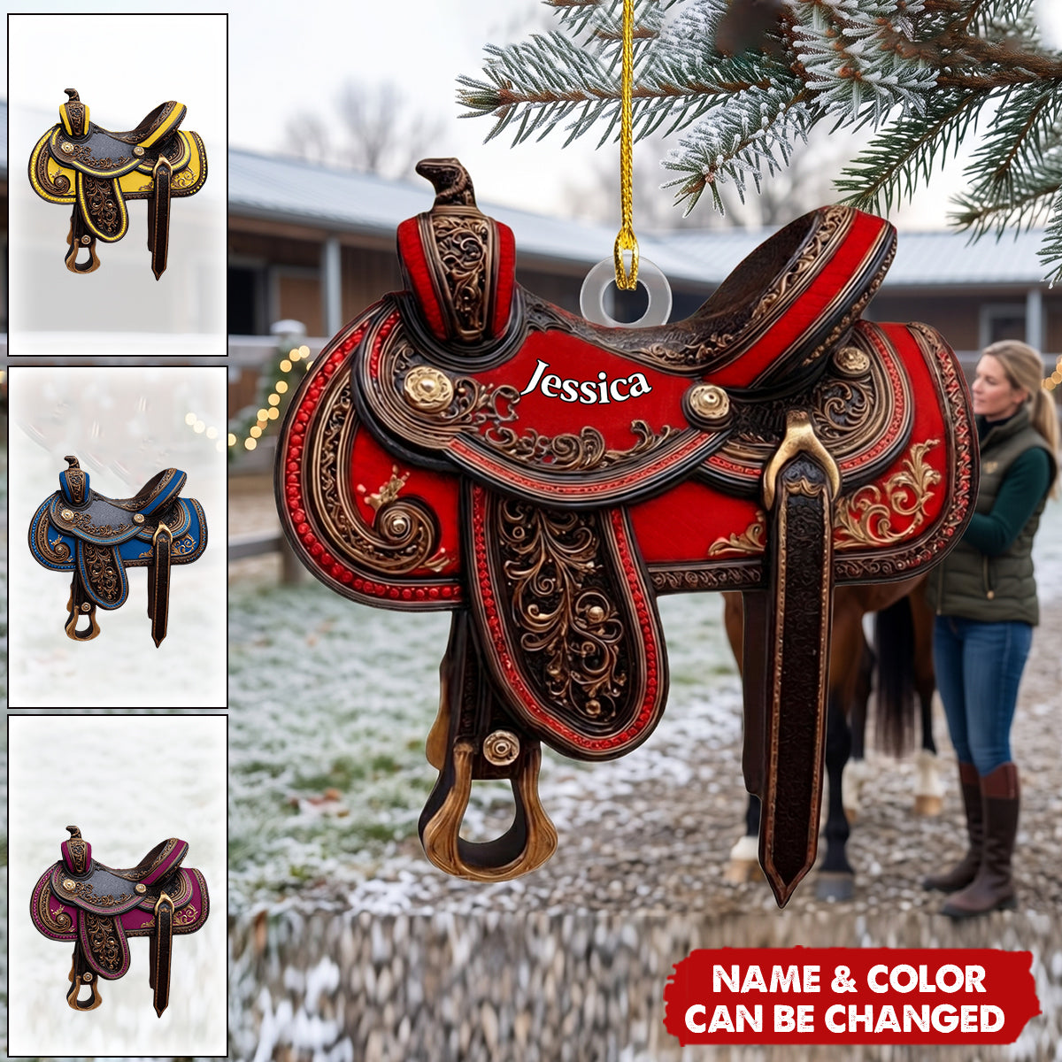 Personalized Western Saddle Acrylic Ornament - Custom Horse Rider Keepsake Gift