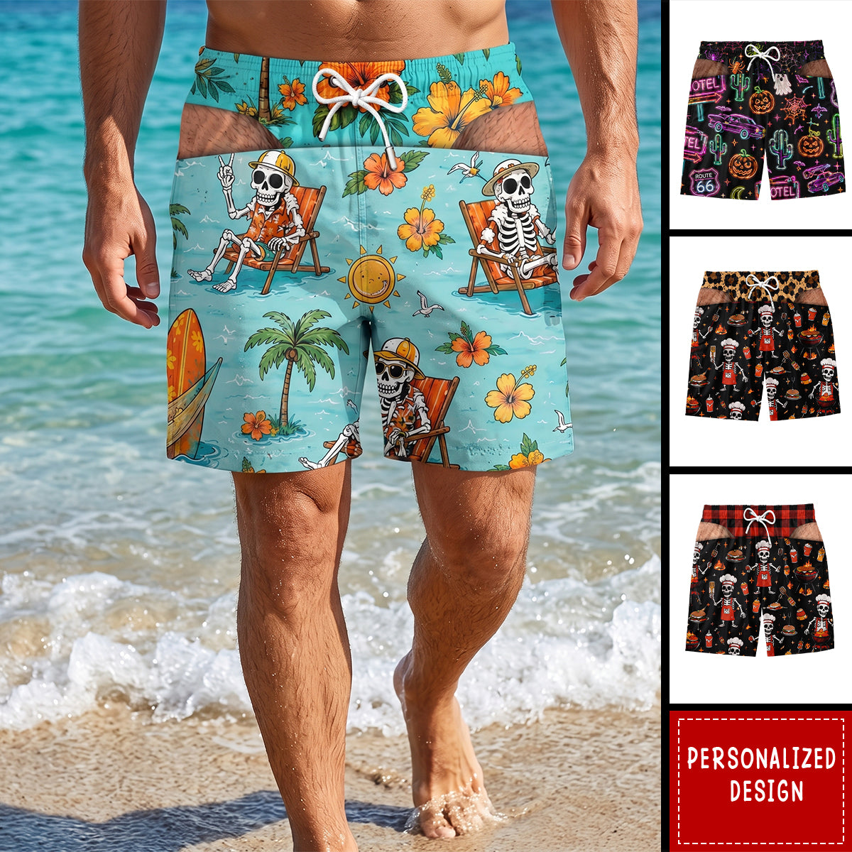 Custom Funny Men Swim Trunks - Personalized Halloween Birthday Gifts