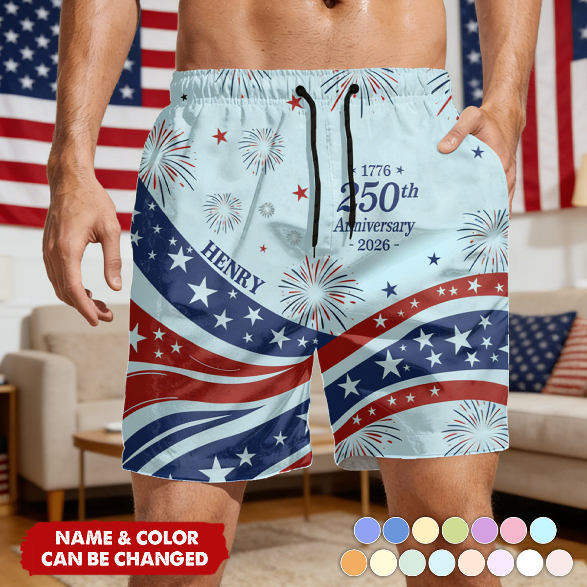 Custom Name America 250 Years Anniversary 1776-2026 Beach Shorts