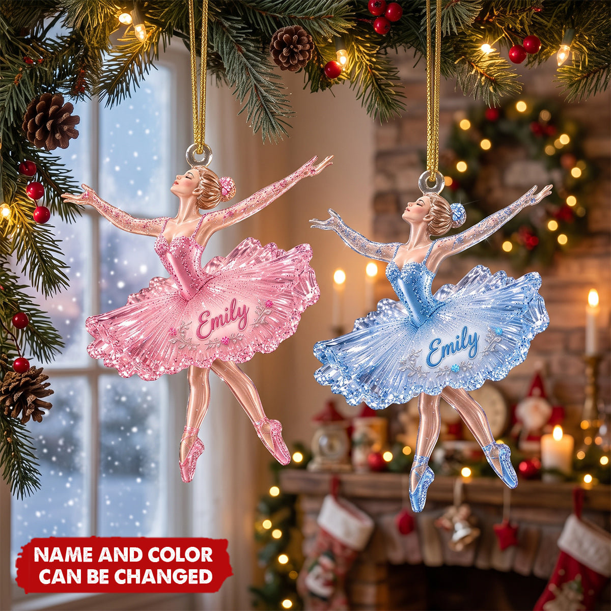 Personalized Ballerina Acrylic Ornament, Custom Name Ballet Christmas Ornament, Gift for Her