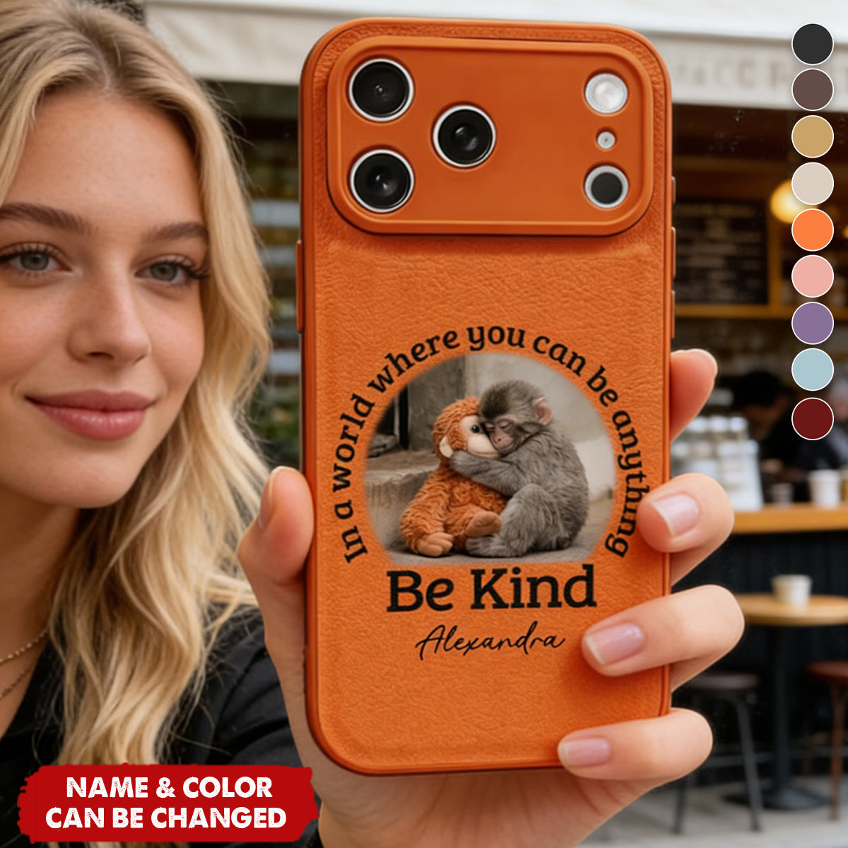 In A World Where You Can Be Anything Be Kind - Personalized Leather Phone Case