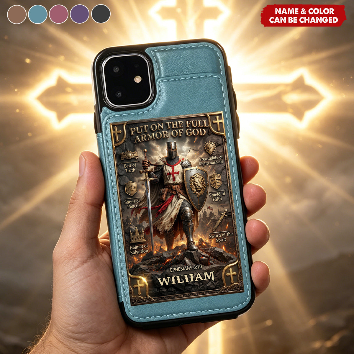 Armor Of God Personalized Leather Flip Wallet Phone Case