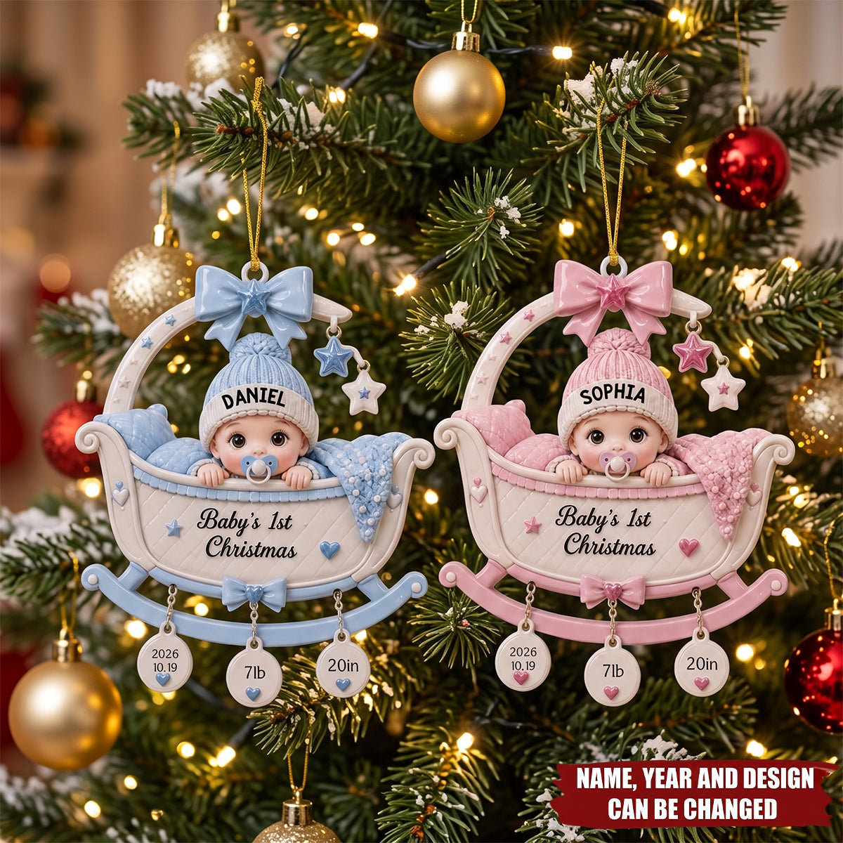 Custom Newborn Cradle Acrylic Ornament, Cutsom Baby's 1st Christmas Tree Hanging