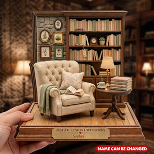 Personalized Reading Room Diorama, Mini Library Scene Wooden 4-Layer Block
