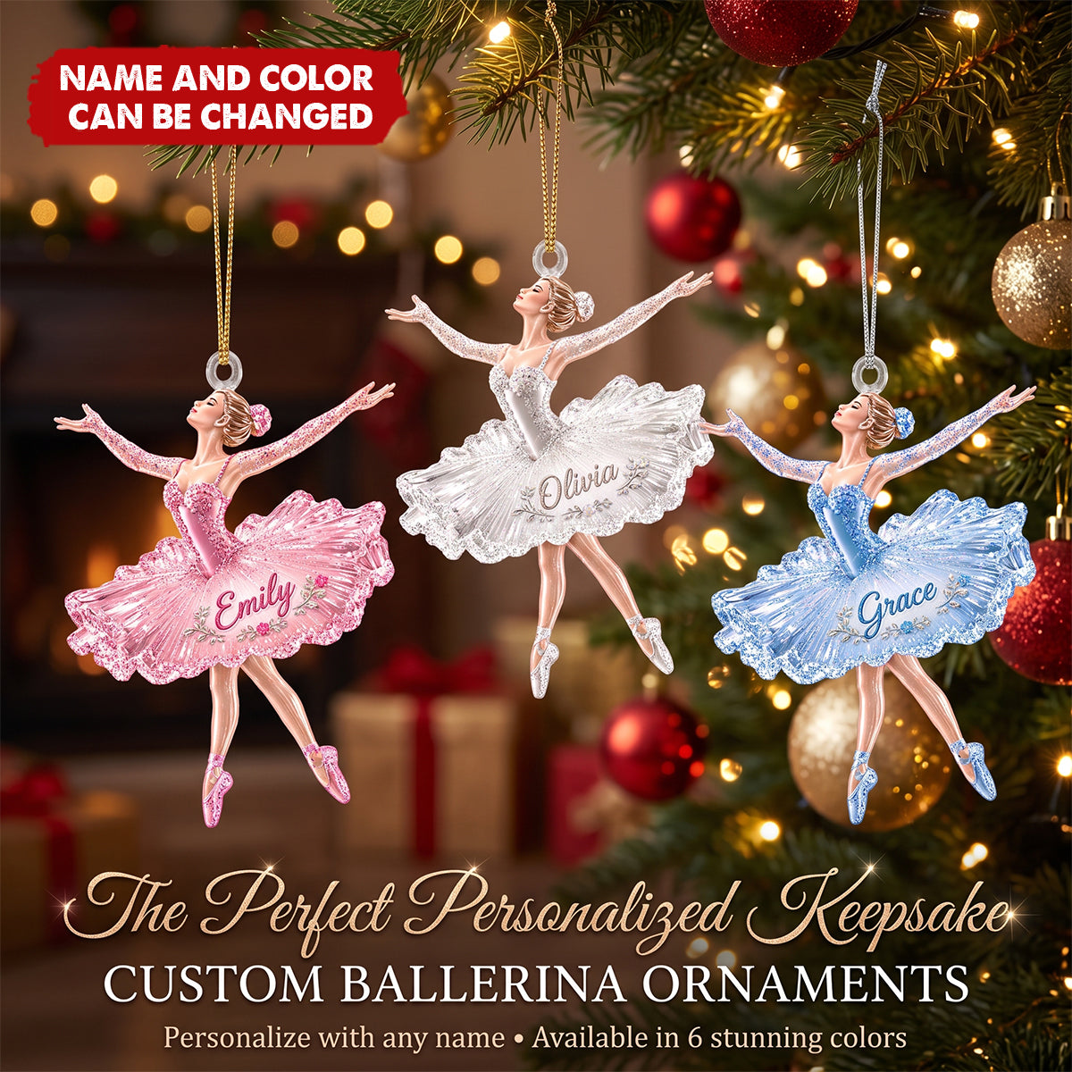 Personalized Ballerina Acrylic Ornament, Custom Name Ballet Christmas Ornament, Gift for Her