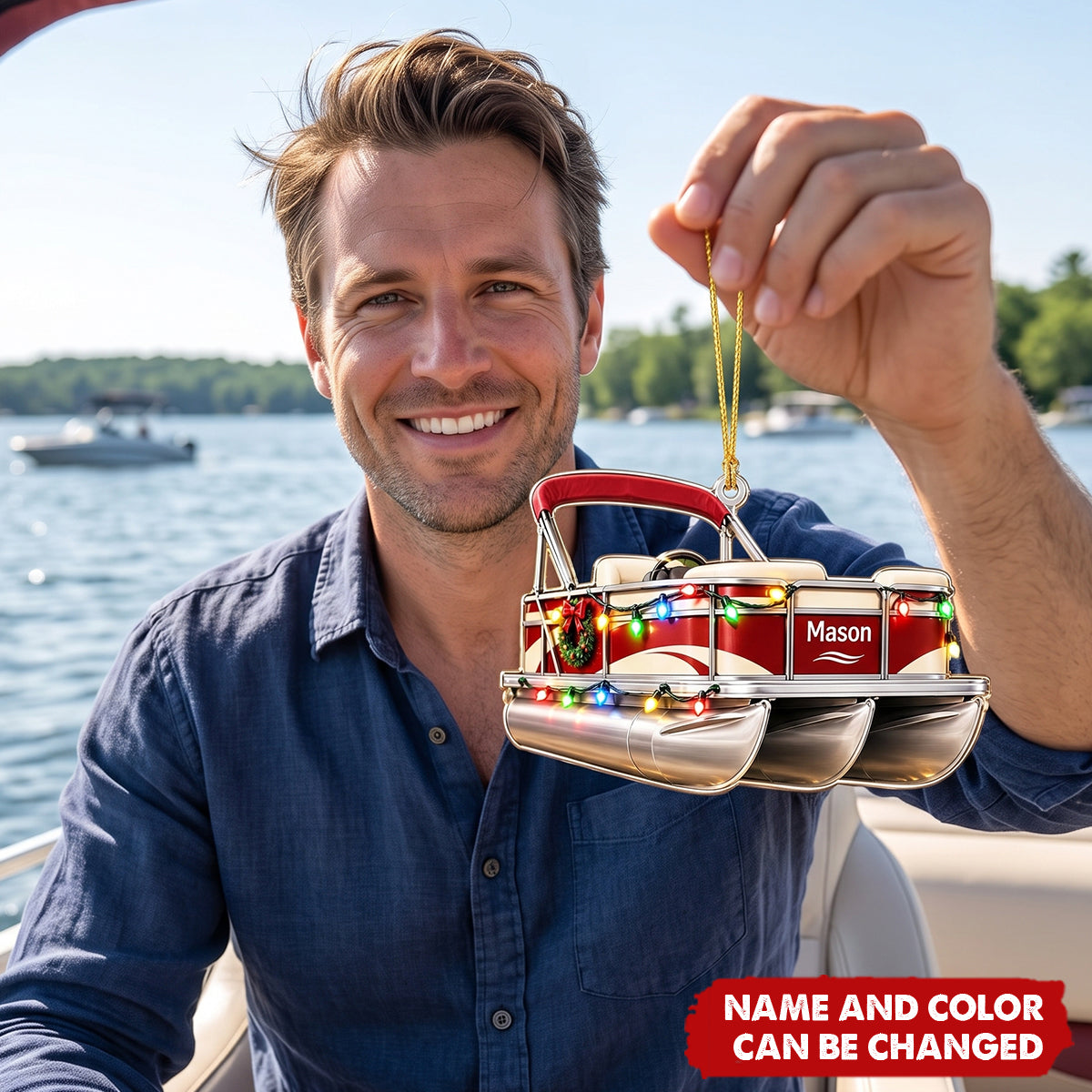 Personalized Pontoon Boat Christmas Ornament -Gift For Pontoon Lovers
