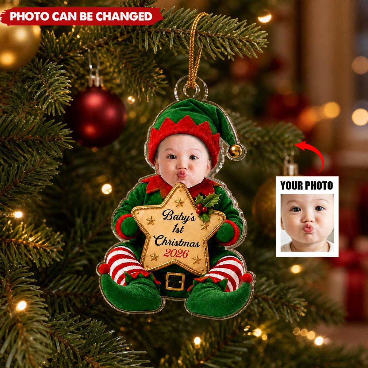 Personalized Baby's First Christmas Photo Acrylic Ornament, Custom Picture Keepsake Ornament, Baby Memory Gift For New Parents