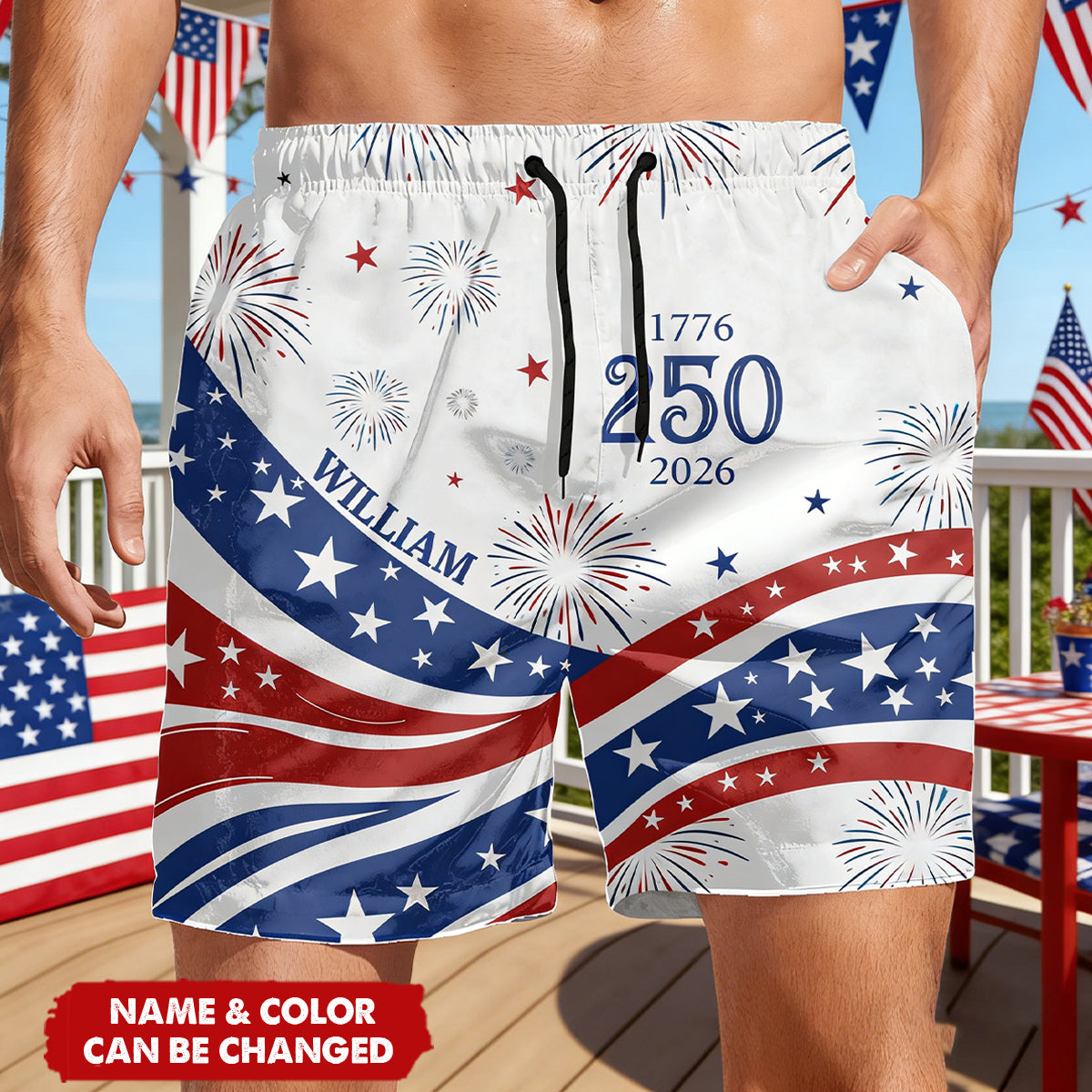 Custom Name America 250 Years Anniversary 1776-2026 Beach Shorts