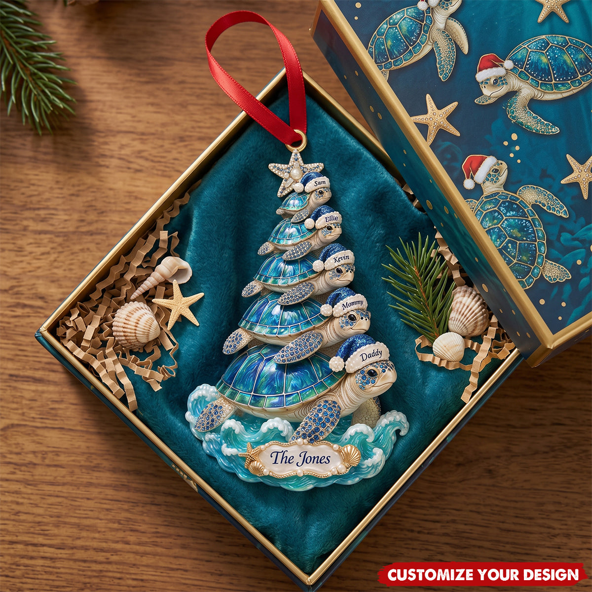 Jolly Turtle Flow Acrylic Ornament, Personalized Gifts For Family