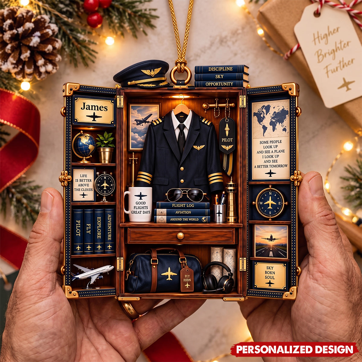 Personalized Pilot Locker Christmas Ornament -Gift For Airplane Captain & Aviation Lovers