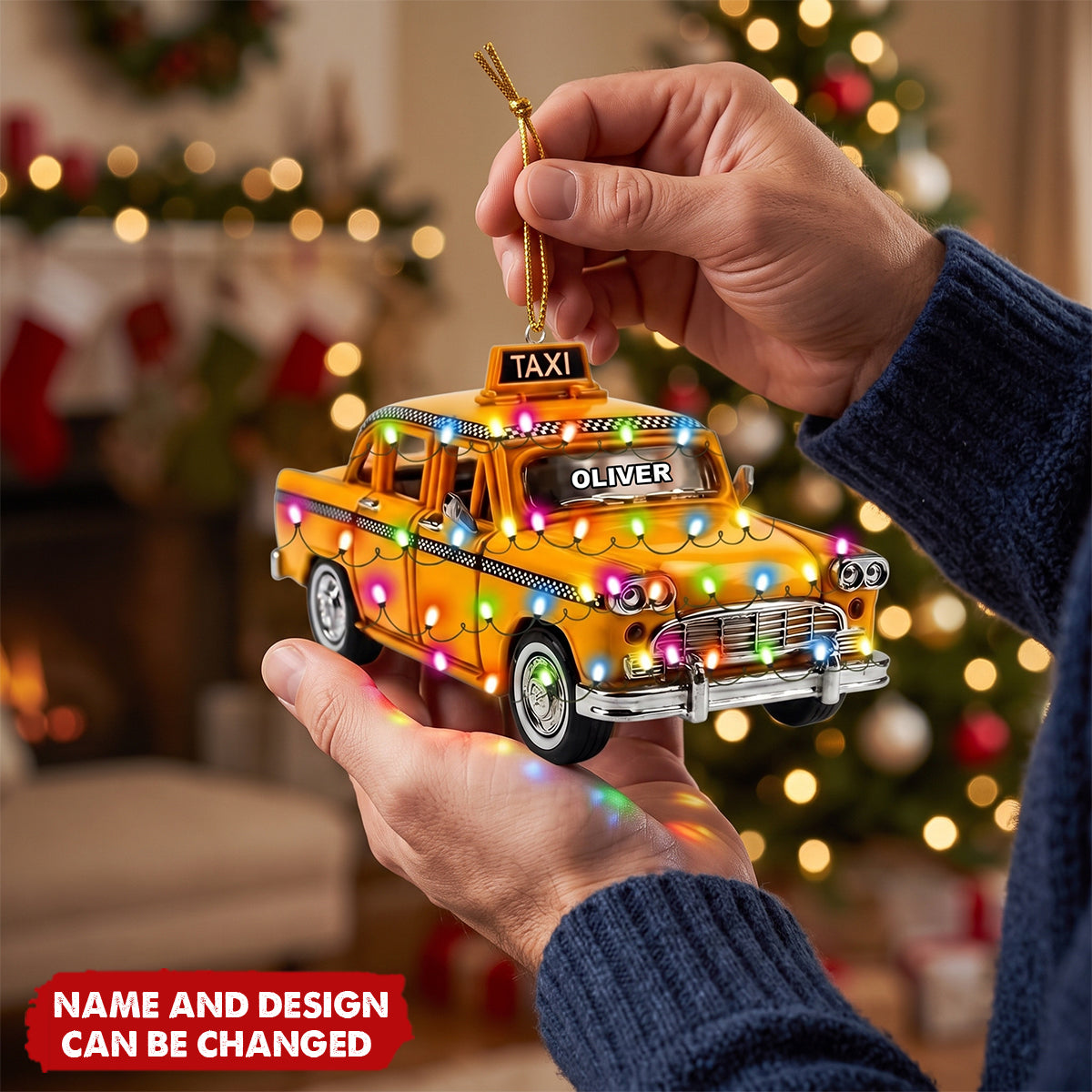 Personalized Taxi Christmas Ornament, Custom Name Taxi Cab Ornament