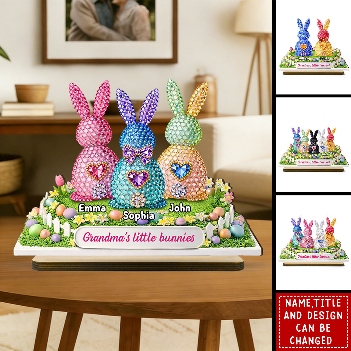 Grandma's Little Bunnies Easter - Personalized 2-Layered Wooden Plaque - Sentimental Gift for Grandma