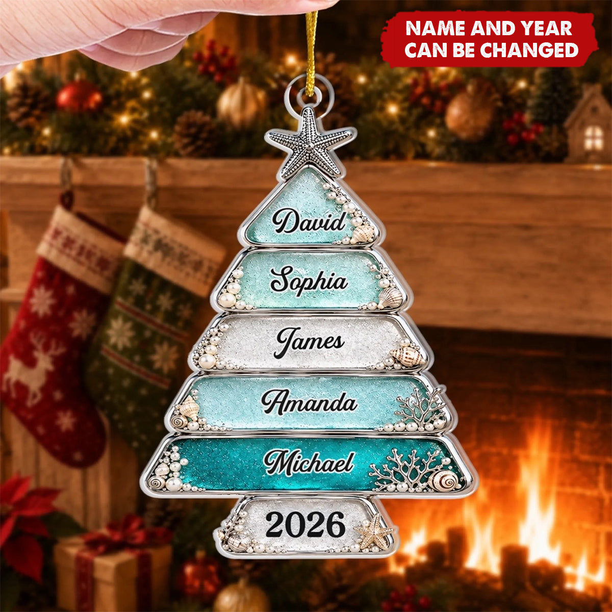 Custom Sea Glass Acrylic Ornament - Personalized Christmas Birthday Gifts For Mom, Dad, Brother, Sister - Christmas Love Never Fades