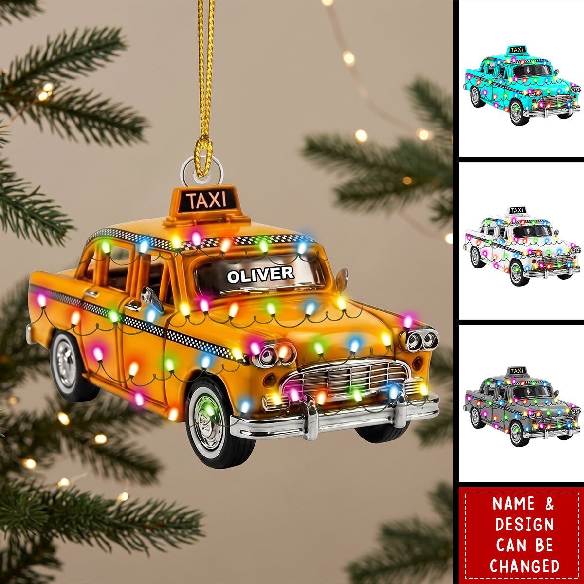 Personalized Taxi Christmas Ornament, Custom Name Taxi Cab Ornament