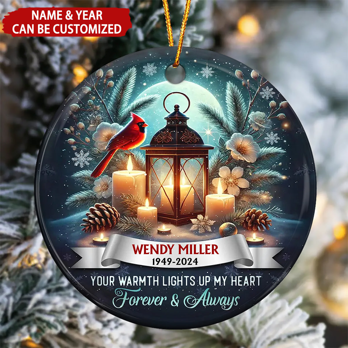 Your Warmth Lights Up My Heart Personalized Christmas Memorial Ceramic Ornament