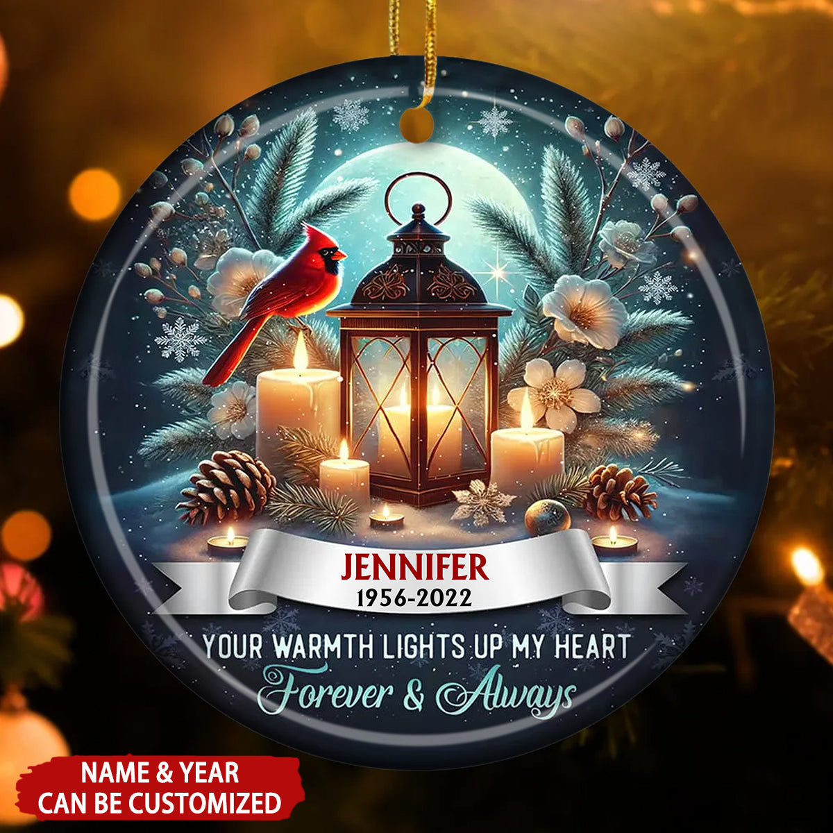 Your Warmth Lights Up My Heart Personalized Christmas Memorial Ceramic Ornament