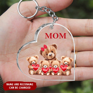 Mama Bear With Little Kids Personalized Acrylic Keychain Mother's Day Gift