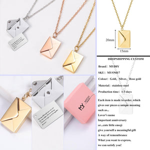 Custom Envelope Style Love Letter Necklace Mothers Day Gift, Anniversary Gift for Her