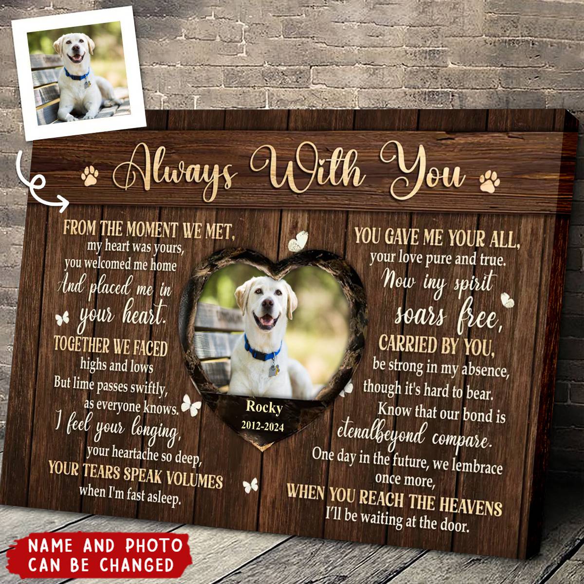 Always With You Heartfelt Personalized Dog Memorial Canvas Gift For Pet Lovers