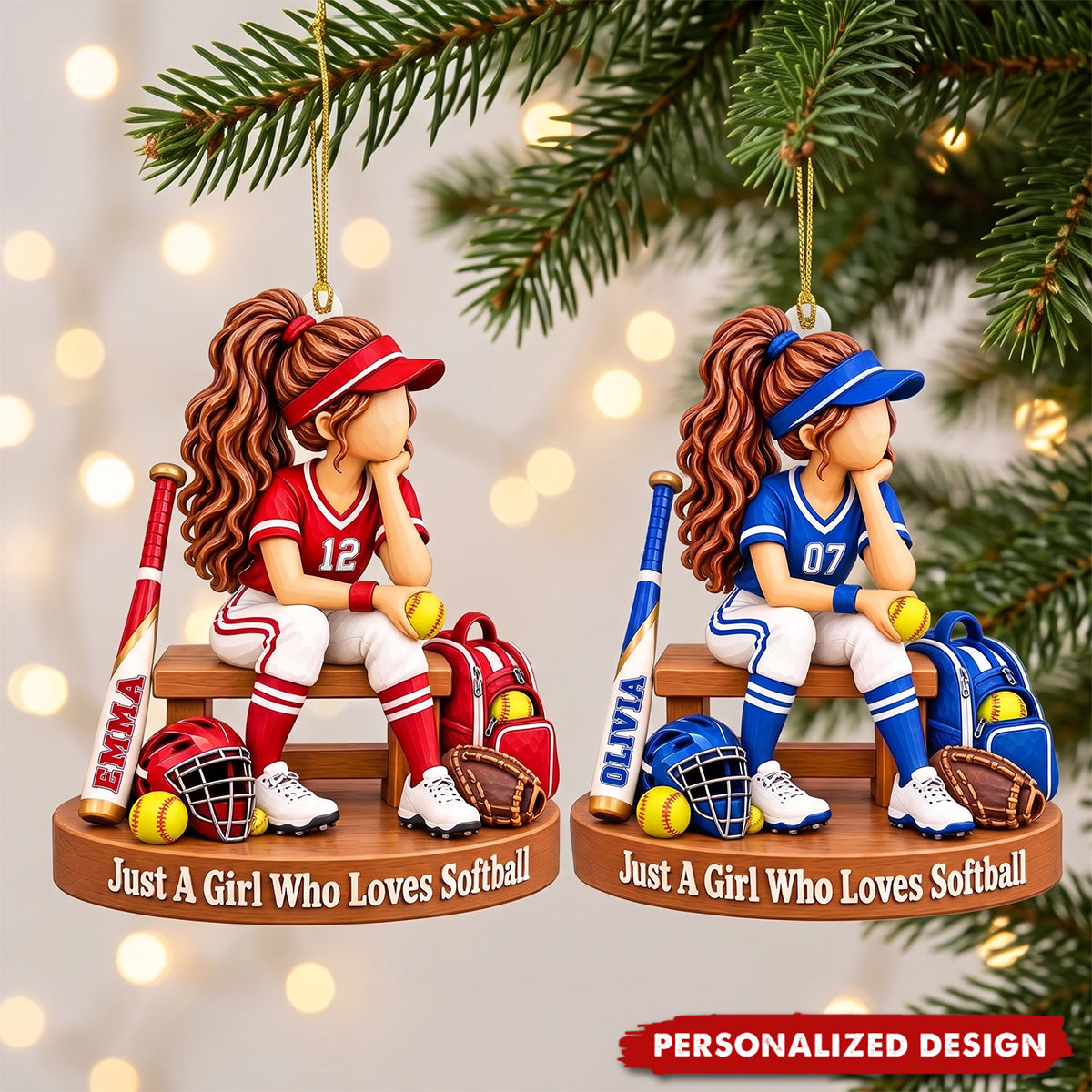 Personalized Softball Girl Ornament, Custom Softball Player Ornament Christmas