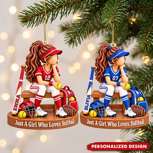 Personalized Softball Girl Ornament, Custom Softball Player Ornament Christmas