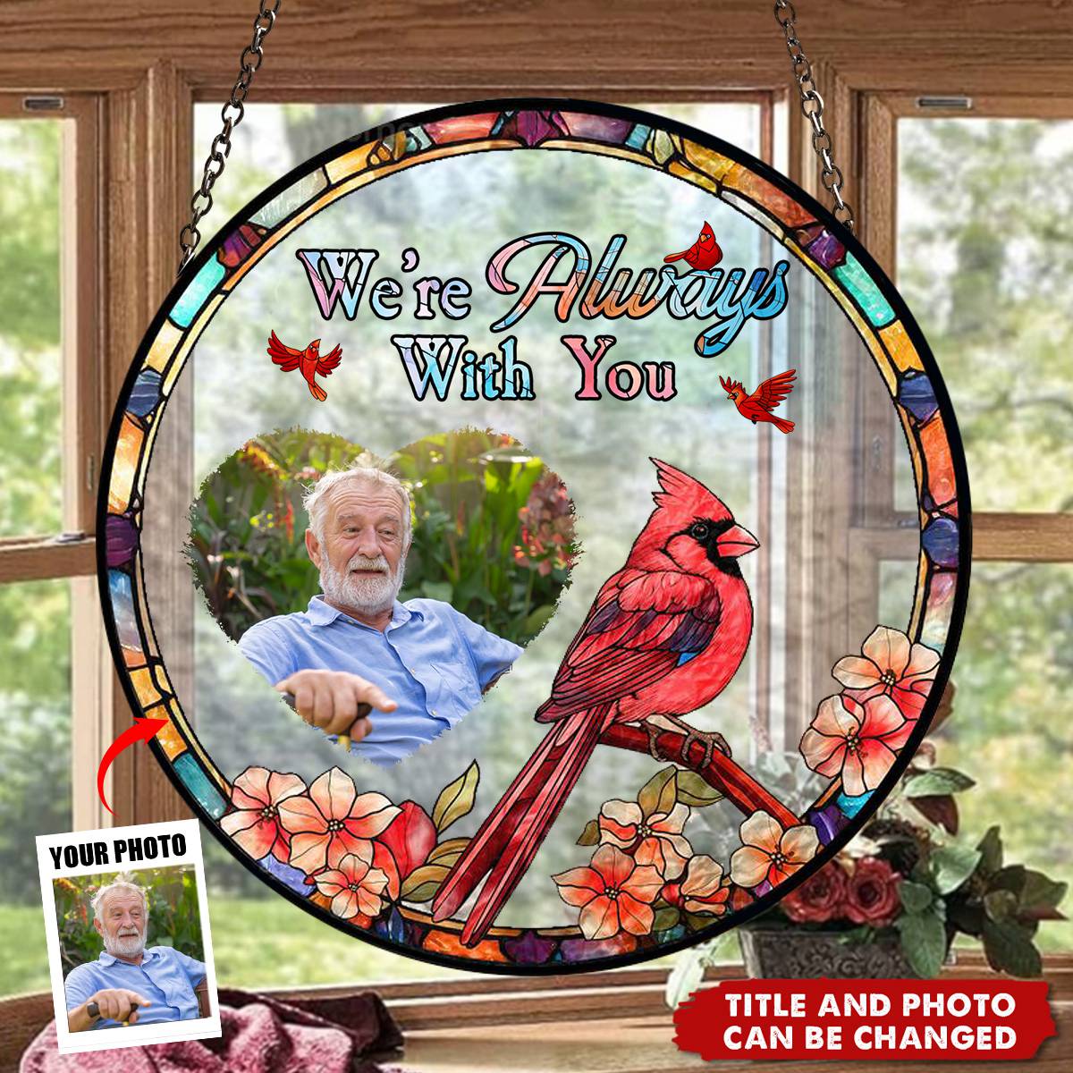 I Am With You - Personalized Photo Stained Glass Window Hanging Suncatcher