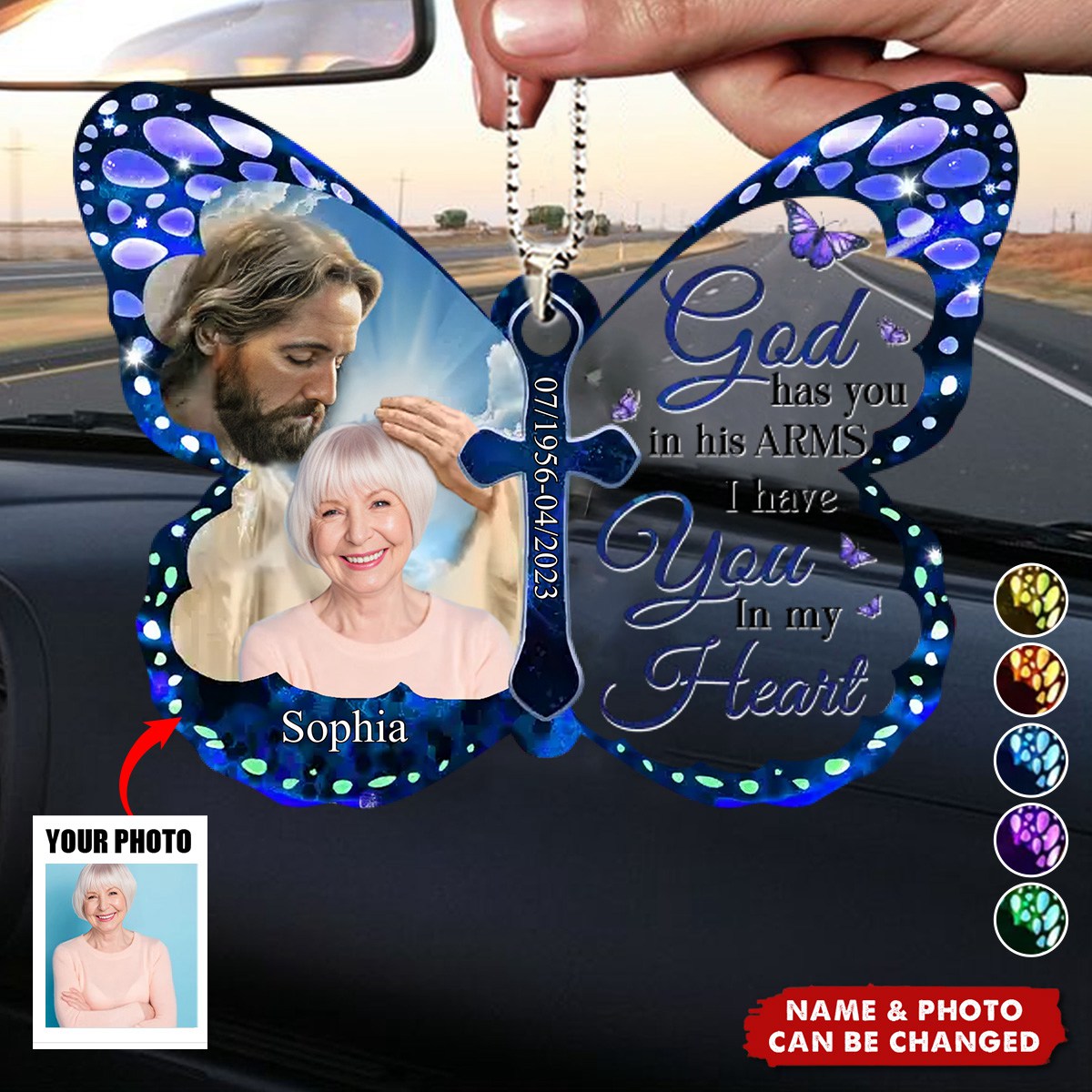 Custom Photo God Has You In His Arms - Memorial Personalized Car Ornament