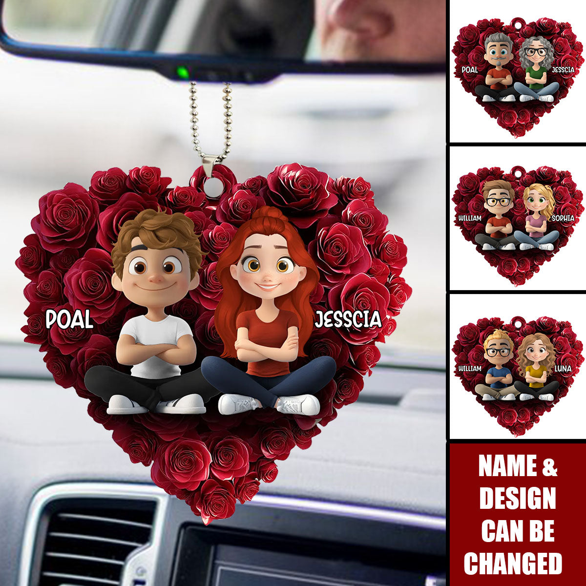 Rose Heart Couple - Personalized Custom Acrylic Ornament