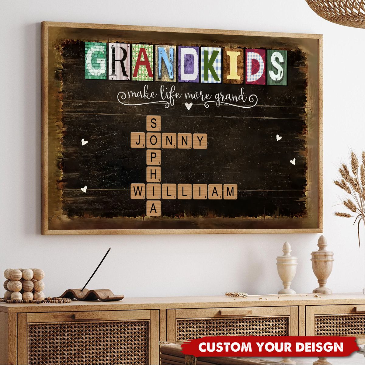 Personalized Grandkids Names Scrabble Gift For Grandparents Poster