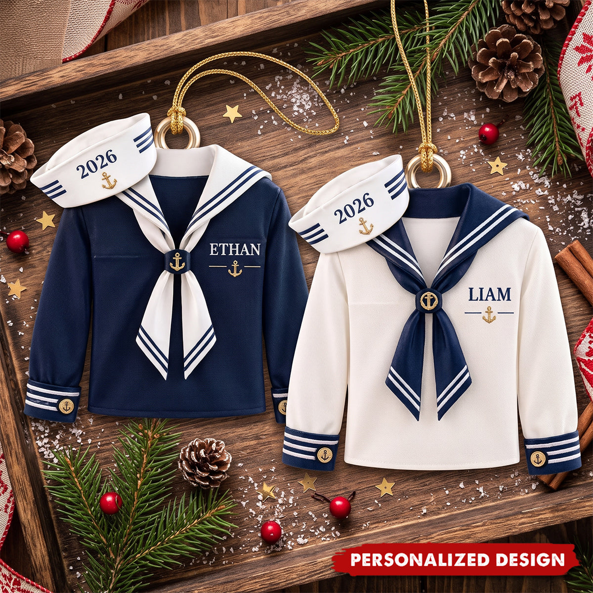 Personalized Sailor Christmas Ornament , Custom Navy Uniform Xmas Tree Decor