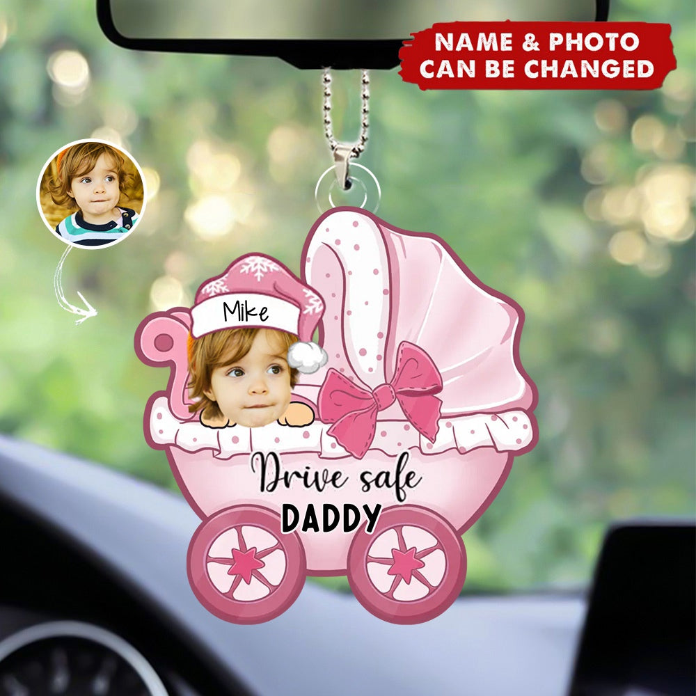 Custom Photo Daddy Mommy I Travel With You - Family Personalized Custom Car Ornament - Acrylic Custom Shaped - Gift For Family Members