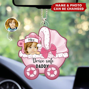 Custom Photo Daddy Mommy I Travel With You - Family Personalized Custom Car Ornament - Acrylic Custom Shaped - Gift For Family Members