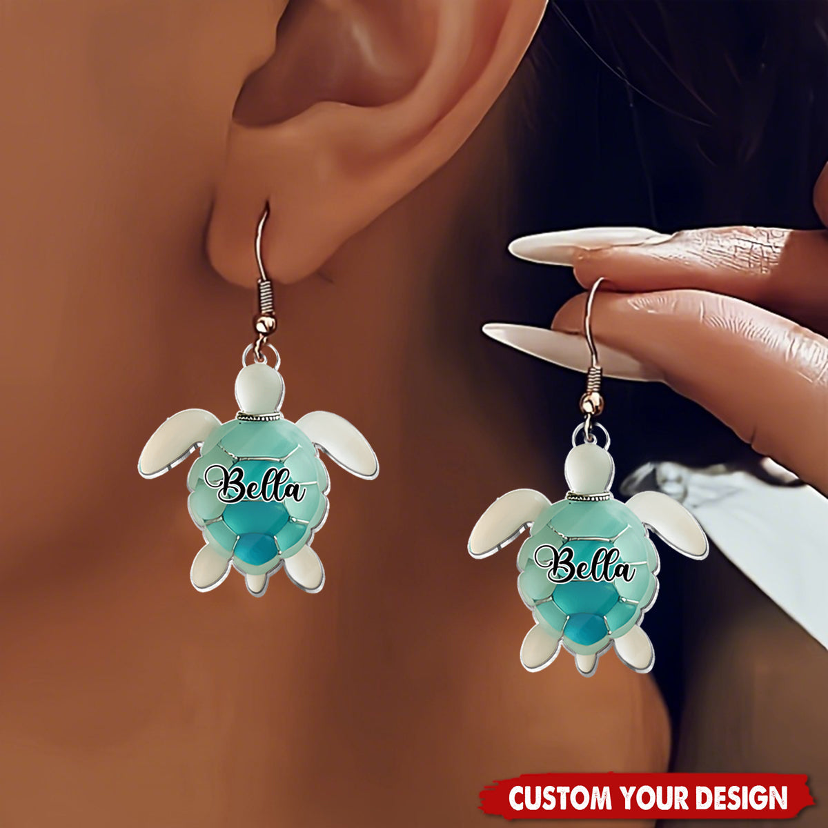 Sea Glass Turtle - Personalized Turtle Earrings