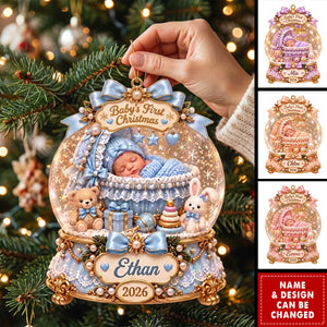 Personalized Baby First Christmas Acrylic Ornament , Custom Name Snow Globe Keepsake