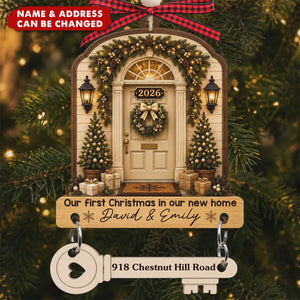 Custom New Home Wooden Ornament With Tag - Personalized Anniversary Christmas Wedding Gifts For Husband And Wife, Him And Her - Warm Hearts Sweet Home
