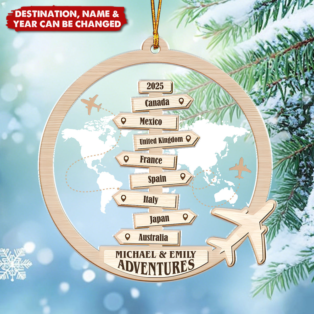 Travel Couple Goal, Destination Of All Year - Personalized 2-Layered Mix Ornament