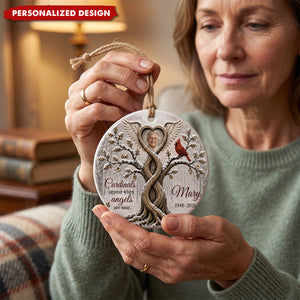 Custom Memorial Ceramic Ornament, Personalized Photo Cardinal Christmas Ornament, In Loving Memory Sympathy Gift