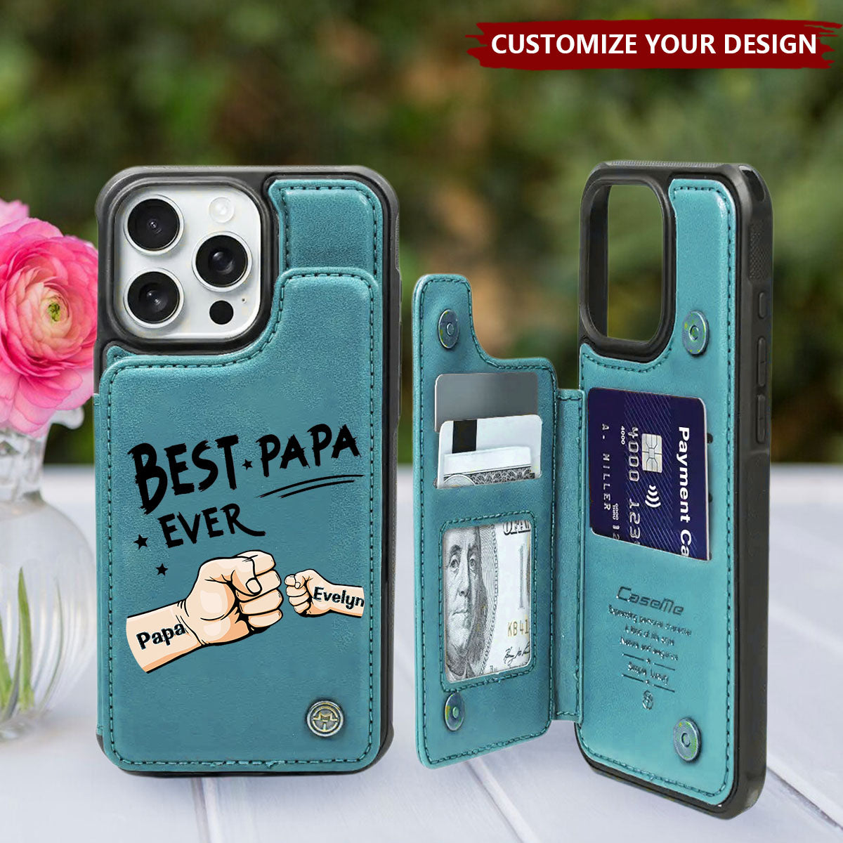Best Dad Ever - Personalized Leather Flip Wallet Phone Case