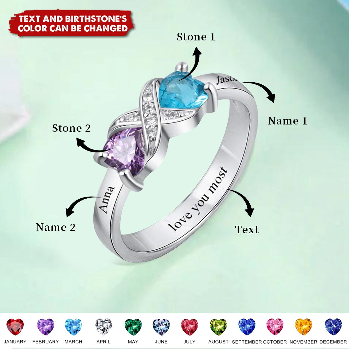 Promise Rings for Her Personalized Infinity Rings for Women with 2 Heart Birthstones Free Engraving Custom Name Engagement Rings for Mom