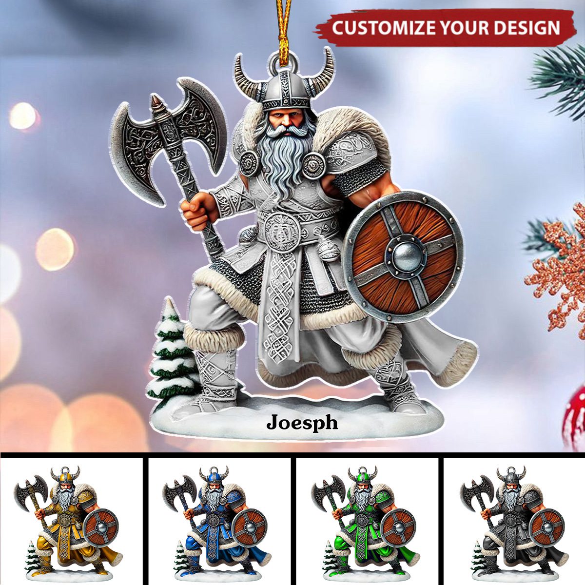 Viking Santa Warrior Personalized Christmas Ornament